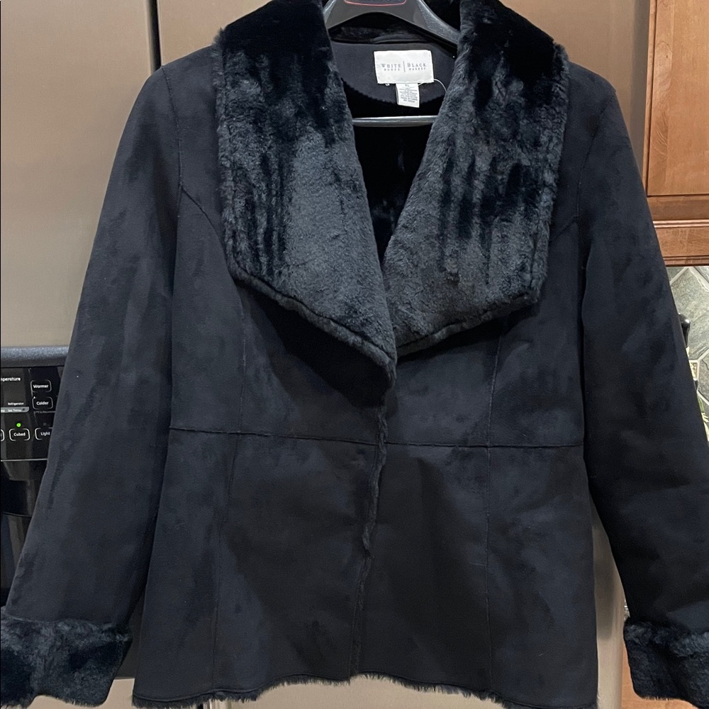 White House Black Market Dark Teddy Jacket with Plush Collar